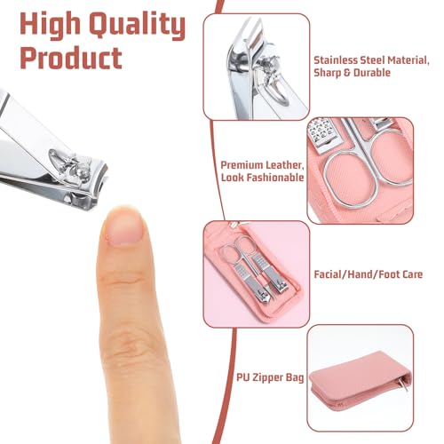 12 Sets Manicure Set, 8 in 1 Stainless Steel Nail Care Kit, Sturdy Manicure Tool Kits with Travel Case, Nail Grooming Kit Gift, for Men and Women(Pink) - color: Pink