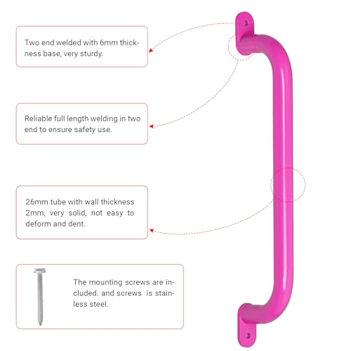 17 Inch Pink Playground Handles Indoor Kids Monkey Bars Ladders 6Pcs | Heavy Duty Solid Metal, Vibrant Color Smooth Glossy Powder Coating, Comfy Secure Grips for Playset Swing Set Climbing Frame - color: Pink - 6 Pack