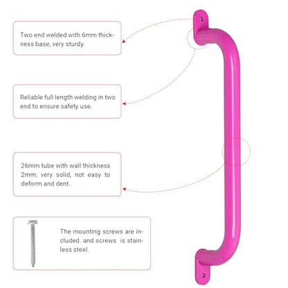 17 Inch Pink Playground Handles Indoor Kids Monkey Bars Ladders 6Pcs | Heavy Duty Solid Metal, Vibrant Color Smooth Glossy Powder Coating, Comfy Secure Grips for Playset Swing Set Climbing Frame - color: Pink - 6 Pack