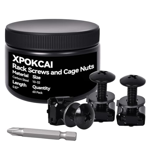 60-Pack 10/32 Set Rack Screws with Nylon Washersand and Cage Nuts for Server Racks、Routers Enclosures &Audio Equipment Cabinets Server Network Enclosure Mount Screws - color: Black-10/32, size: 60 Pack