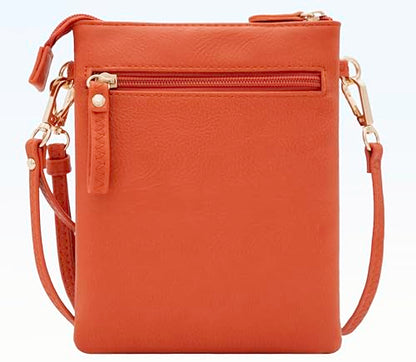 Solene Small Multi Zipper Pockets Crossbody Bag with Detachable Wristlet - color: Brunt Orange