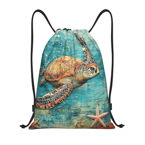 Drawstring Sports Backpacks - Lightweight Swim Gym Bags for Women Men String Sackpack for Beach Travel Yoga(Small, Sea Turtle Swimming) - color: Sea Turtle Swimming, size: Small