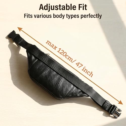 Genuine Leather Waist Pack for Men, Large Belt Bag with Adjustable Strap up to 47.2 Inches (New Black) - color: New Black