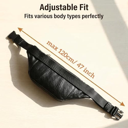 Genuine Leather Waist Pack for Men, Large Belt Bag with Adjustable Strap up to 47.2 Inches (New Black) - color: New Black