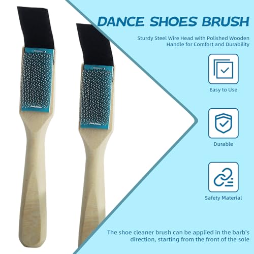 3 Pcs Dance Shoe Brush Set – Copper Wire Bristles & Wooden Handle, 6.7 x 1.1 Inches – Complete Dance Shoe Maintenance Kit for Ballroom, Ballet, and More