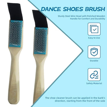 3 Pcs Dance Shoe Brush Set – Copper Wire Bristles & Wooden Handle, 6.7 x 1.1 Inches – Complete Dance Shoe Maintenance Kit for Ballroom, Ballet, and More