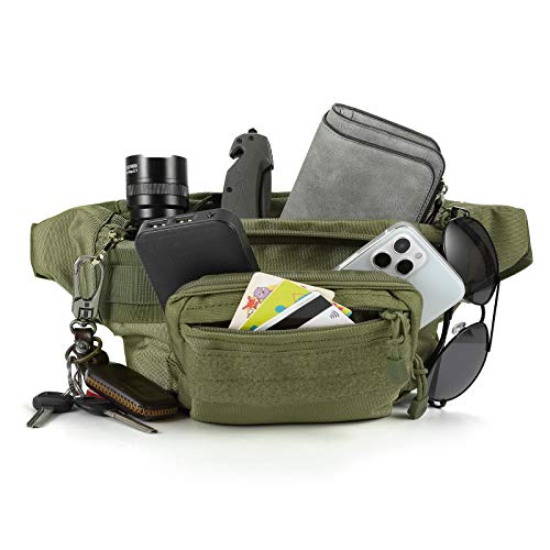 FRTKK Tactical Fanny Pack Military Waist Bag Pack with USA Flag Patch Utility Hip Pack with Adjustable Strap for Outdoors Fishing Cycling Camping Hiking Dog Walking (Army green 2) - color: Army green 2