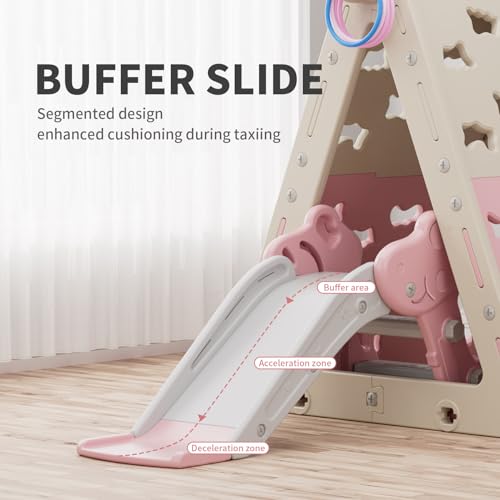 UNICOO Children’s 7 in 1 Multi-Functional Climbing Pyramid Set with Slide, Kids Climbing and Sliding Set for Home, Daycare (KU-C04-Pink) - color: Pink