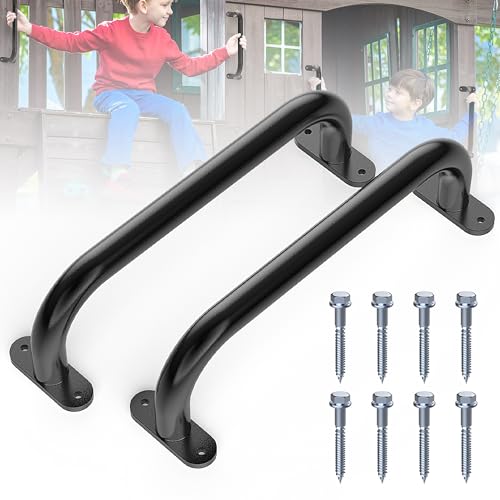 Monkey Bars for Safety Indoor,Outdoor Playground Grab Handles for Backyard,Playset Handle Accessories for Playhouse,Jungle Gym,Rock Climbing Wall Holds,Treehouse Slide-Black,13 in -2 Pcs - size: 13 in