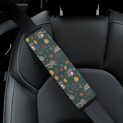1 Pair Universal Soft and Comfortable Seat Belt Shoulder Pad for Adult Use, Stroller Pushchair High Chair, Cartoon Raccoon Floral Print Animal Navy Neck Strap Covers, Anti-Slip Pad - color: Pattern 799