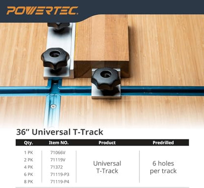 POWERTEC 71609V 3" T-Track Intersection Kit with Predrilled Mounting Holes, for Universal T Track, T Track Accessories for Woodworking Jigs and Fixtures - size: Intersection kit, 1 Set