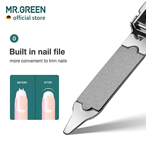 MR.GREEN Collapsible Nail Clippers Small and Thin Portable Travel Nail Scissors Cutter Stainless Steel Manicure Tools with Nail Files (Blue Leather Case+ Iron Box) - size: Blue Leather Case + Iron Box