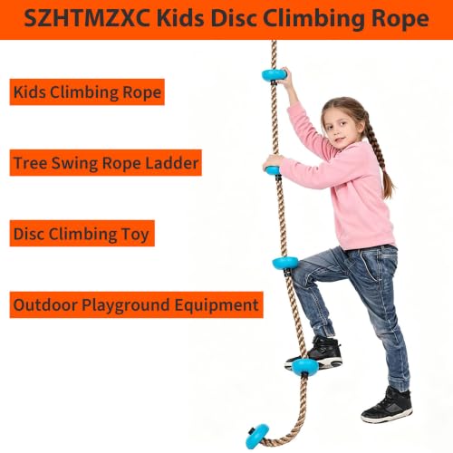 Kids Climbing Rope Swing with Platform Discs | Outdoor Tree Rope Ladder, Indoor Backyard Playground, Heavy Duty Tree Mount, Ninja Course Accessories - size: Ladder