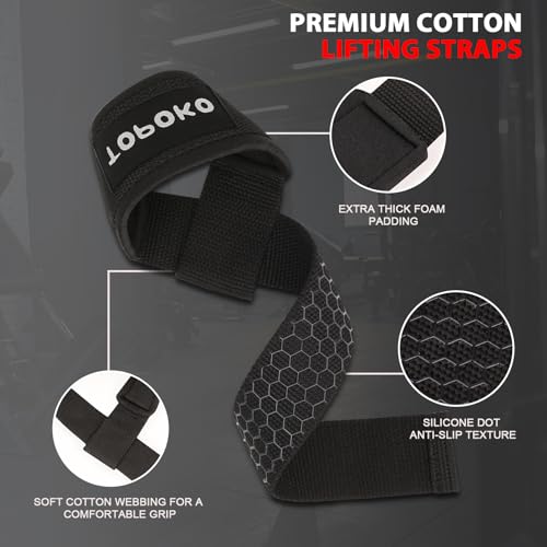 TOPOKO Lifting Wrist Straps for Weightlifting, Deadlifts, Powerlifting & Strength Training – 21.2” Cotton Workout Straps with Neoprene Padding & Non-Slip Hex Grip – Gym Straps for Men & Women
