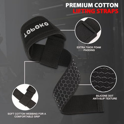 TOPOKO Lifting Wrist Straps for Weightlifting, Deadlifts, Powerlifting & Strength Training – 21.2” Cotton Workout Straps with Neoprene Padding & Non-Slip Hex Grip – Gym Straps for Men & Women
