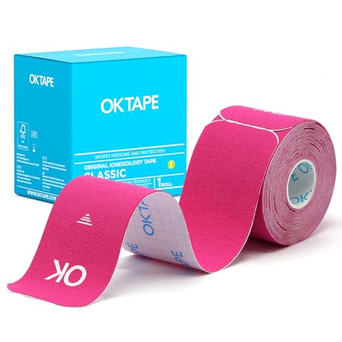 OK TAPE Kinesiology Tape 10 inches Precut, 20 Strips, Cotton Elastic Athletic Tape Latex Free, 2in x 16ft, Pink - color: Pink, size: 20 Count (Pack of 1)