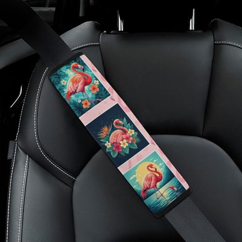 Universal Fit Seat Belt Cover for Adult Use, Stroller Pushchair High Chair, 2PCS Flamingo Tropical Animal Floral Plaid Harness Pads Strap Shock Absorption - color: Pattern 923