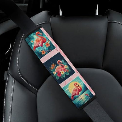 Universal Fit Seat Belt Cover for Adult Use, Stroller Pushchair High Chair, 2PCS Flamingo Tropical Animal Floral Plaid Harness Pads Strap Shock Absorption - color: Pattern 923