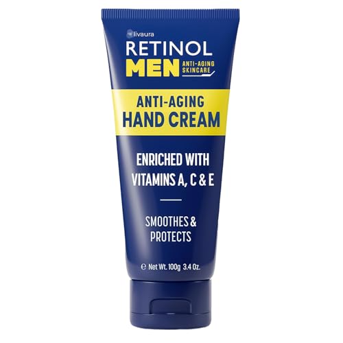 LIVAURA Retinol Hand Cream for Men - Anti-Aging Hand Moisturizer, 3.4 oz | Available for Men & Women; Vitamin-enriched formula; Helps soften rough skin; Lightweight daily hydration; Non-greasy finish - style: Men's Hand Cream