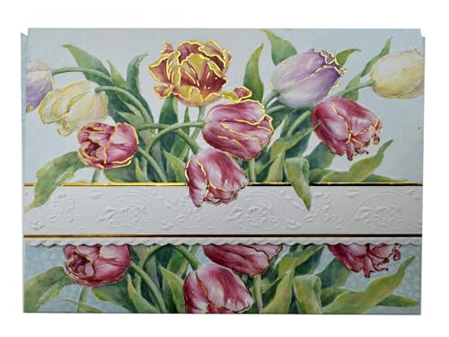 Poster Foundry Tulips Boxed Note Cards by Carol Wilson. 10 embossed 4x5 Die-Cut Notecards and Matching Envelopes in Decorative Gift Box with Magnetic Flap. NCP2506 - color: Floral - Tulips, style: 1 Gift Box Set / 10 Cards Total