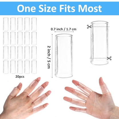 20 Pcs Silicone Finger Protectors, Crochet Finger Guard for Writing & Pain, Elastic Silicone Sleeves for Cracked Fingers, Reusable & Breathable (Transparent)
