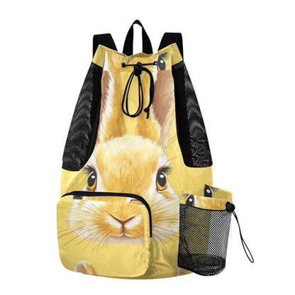 GuoChe Drawstring Backpacks Gym Swim Bag With Inside Pockets Pull String Bag Waterproof Cute Bunny Faces Light Yellow - color: Cute Bunny Faces Light Yellow