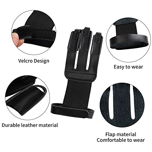 3-Finger Leather Archery Glove, Shooting Finger Guard | Smooth draw feel, reinforced stress zones, lightweight fit, easy on & off, durable wear resistance, fits recurve bow training - color: Black