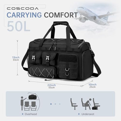 3 in 1 Tactical Gym Bag Carry On Luggage 22x14x9 Airline Approved - color: Black Red, size: 50L