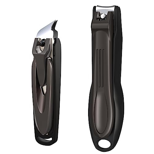 GLAMFIELDS Nail Clipper with Catcher, Large Fingernail Toenail Clipper,Slanted Edge Nail Clippers Leather Case Packed Good Gift for Men and Women 2PACK Large/Small - size: 2PACK Large/Small