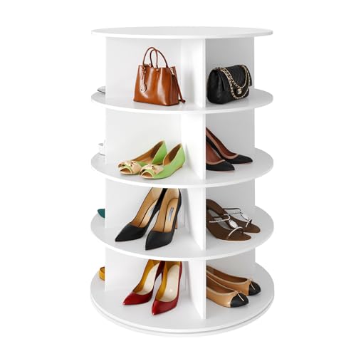 SpaceAid 4 Tier Rotating Shoe Rack Tower, Spinning Shoe Display Lazy Susan, Revolving 360 Shoe Rack Storage Round Carousel, Vertical Handbag Rotate Shoes Closet Organization (4-Tier White) - color: White, size: 4 Tier (23.2"W x 36.5"H)