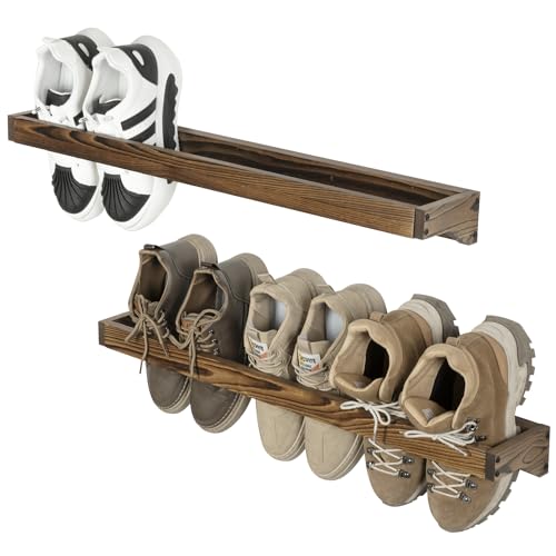 MyGift 30 Inch Rustic Burnt Wood Hanging Shoe Rack Wall Mounted Storage | Holds 6 Pairs, Two Piece Set, Space Saving Solution, Easy Installation, Home Organization, Rustic Interior Accent - color: Burnt Wood-2, size: Set of 2
