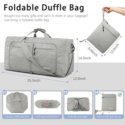 65L Foldable Duffle Bag with Shoe Compartment - Large Travel Duffel Bag for Men & Women, Packable Weekend Bag with Trolley Sleeve, Water-Resistant & Lightweight Gym Bag for Travel, Sports（Beige） - color: Beige
