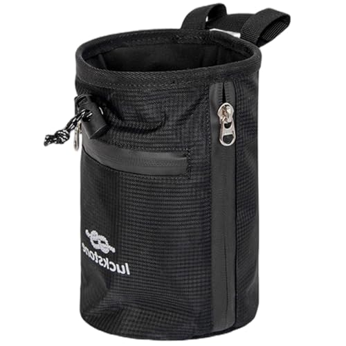 Climbing Chalk Bag 5x7.5 Fleece-Lined Waterproof 420D Oxford Chalk Bag with 24-43" Waist, Drawstring, Brush & Zipper Pockets for Men Women for Rock Climbing