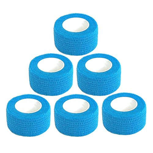 Baisunt 6 Pack 1 Inches Cohesive Bandage Self Adhesive Wrap Elastic Self Adherent Vet Wrap Breathable Self Stick Tape for Wrist, Ankle, Sports, Tatoo Wrap(5 Yards, Blue) - color: Blue, size: 1 Inch