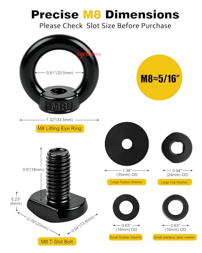 T Track Mount Tie Down Anchor for Roof Rack, M8 Heavy Duty Ring Shaped Eye Bolt, Stainless Steel T Bolt Eye Nut Tie Down Rings for Holding Bungee Cord, Ropes, Hooks - size: 20x13.8 Head, M8, 16mm Shank, 4 Pack