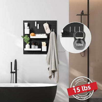 VUSIGN Pegboard Combination Wall Organizer Kit 22" x 22", Black | 4 Pieces Pegboards and 17 Accessories, Wall Mount Display Peg board Panel Kits for Bedroom, Home, Office, Bathroom - color: Black - 4 Pieces