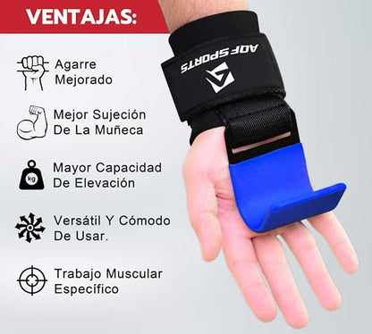 AQF Weight Lifting Hooks (Pair) - Neoprene Padded Wrist Strap for Deadlift - color: Blue