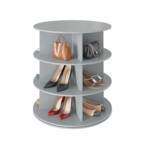 SpaceAid 3 Tier Rotating Shoe Rack Tower, Spinning Shoe Display Lazy Susan, Revolving 360 Shoe Rack Storage Round Carousel, Vertical Handbag Rotate Shoes Closet Organization (3-Tier Gray) - color: Grey, size: 3 Tier (23.2"W x 27.6"H)