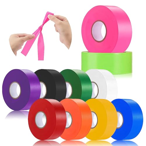 10 Pack Flagging Tape Assorted Colors, Non-Adhesive Marking Tape, 1"*2000' | Plastic Ribbon Neon Marking for Tree Marking, Hunting, Boundaries and Hazardous Areas,Trail Marking - color: 10pack-Multicolored