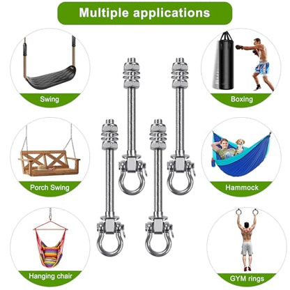 SELEWARE Heavy Duty Swing Hangers with Silent Bearings, 1500LB Capacity Stainless Steel Swing Hardware Kit (4 Pack), M10 x 9" Bolts for Wood/Steel Beams, Porch Swings, Yoga Hammocks, Gym Rings - color: U (9 inch, 4 Pack)