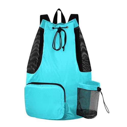 Yuiboo Cyan Solid Color Drawstring Bags Climbing Gym Bag with Water Bottle Holder Pull String Back Pack Wet and Dry Separation