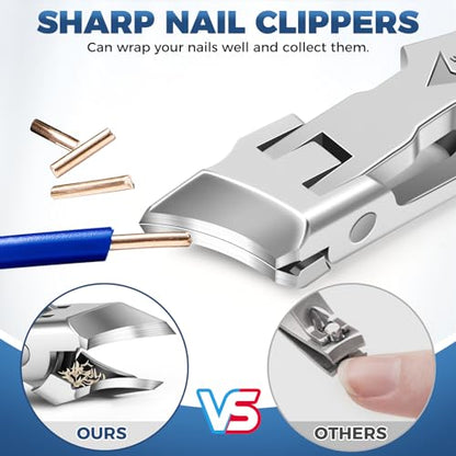Ingrown Toenail Clippers - Wide Jaw Opening Anti-Splash Slanted Nail Clippers with Catcher, Heavy Duty Ingrown Toenail Clippers Nail Cutters, Ultra Sharp Slanted Nail Clippers with Long Handle - color: Sliver Slanted Nail Clippers