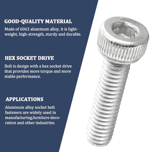 M4 x 16mm Hex Socket Head Cap Screws Bolts,6063 Aluminum Alloy Socket Head Cap Bolt Fasteners,Silver(20Pcs) - size: M4 x 16mm