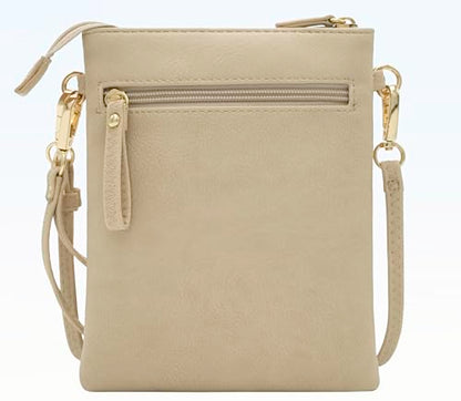Solene Small Multi Zipper Pockets Crossbody Bag with Detachable Wristlet - color: Nude