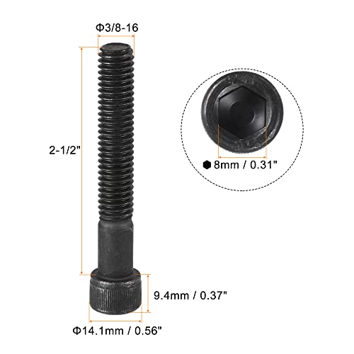 uxcell 3/8-16x2-1/2" Hex Socket Head Cap Screw Bolts 12.9 Grade Alloy Steel 5pcs - size: 3/8x2-1/2"