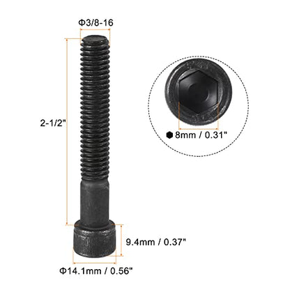 uxcell 3/8-16x2-1/2" Hex Socket Head Cap Screw Bolts 12.9 Grade Alloy Steel 5pcs - size: 3/8x2-1/2"