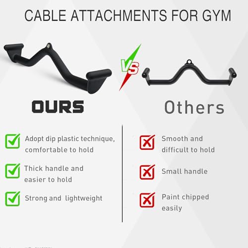 BLUSLM Lat Pull Down Bar T bar Row Attachment, V Bar Tricep Lat Pulldown Attachments, Back Strength Training Bar for Home Gym Exercise Cable Machine Attachments - color: Black 04
