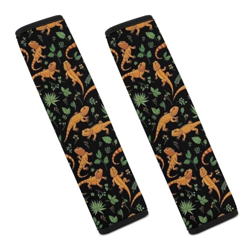 1 Pair Universal Soft and Comfortable Seat Belt Shoulder Pad for Adult Use, Stroller Pushchair High Chair, Bearded Dragon Black Green Leaves Neck Strap Covers, Anti-Slip Pad - color: Pattern 1042
