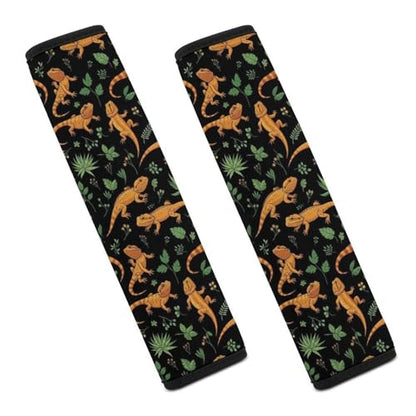 1 Pair Universal Soft and Comfortable Seat Belt Shoulder Pad for Adult Use, Stroller Pushchair High Chair, Bearded Dragon Black Green Leaves Neck Strap Covers, Anti-Slip Pad - color: Pattern 1042