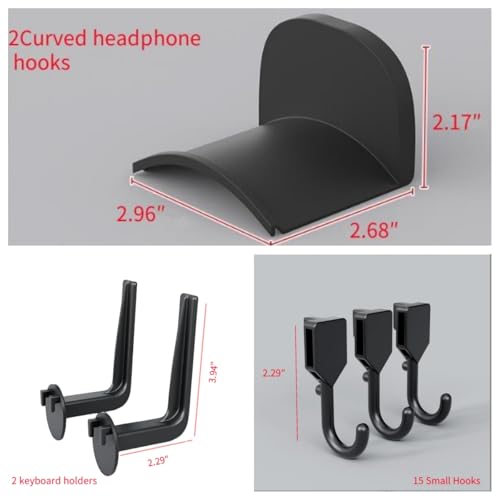 Gaming Pegboard Organizer Wall Mounted 4 Pack - Controller Holder Headset Stand Keyboard Storage - Black Pegboard with 15 Hooks for Gaming Room Setup